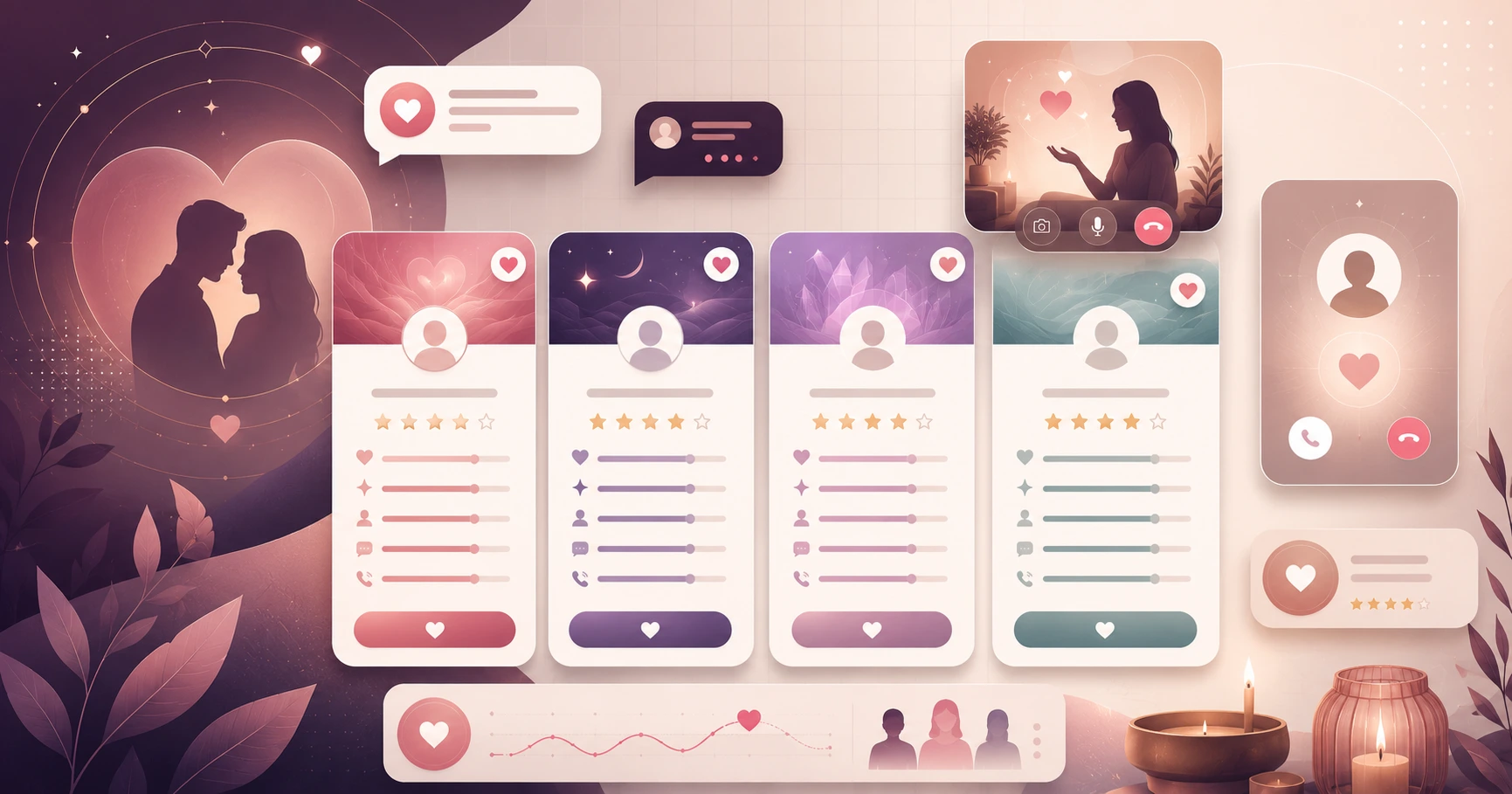 Comparison cards for best love psychic sites and relationship reading platforms